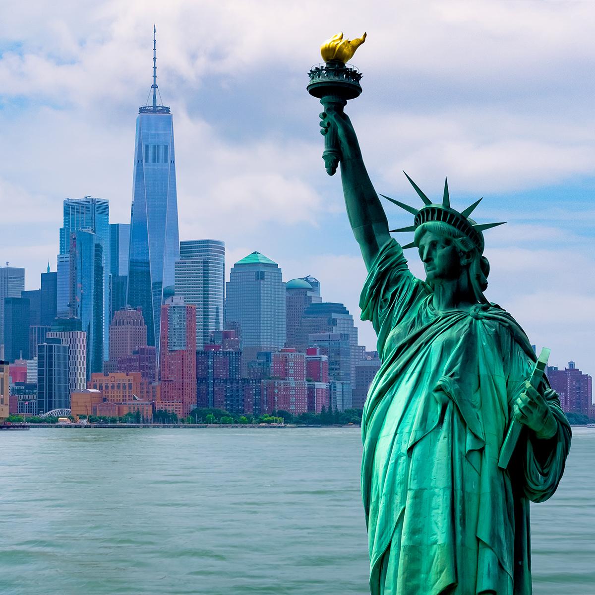 Views of the Statue of Liberty and New York City’s skyline
